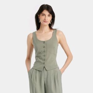 Women's Button-Front Tank Vest - A New Day Olive L